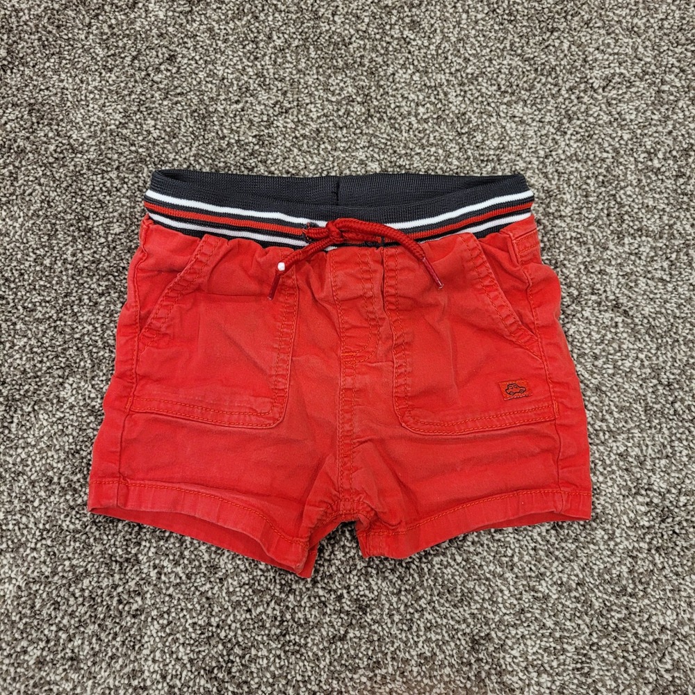 Mayoral Boys Red Twill Shorts Elastic Striped Waist Drawstring Size 12M 80cm